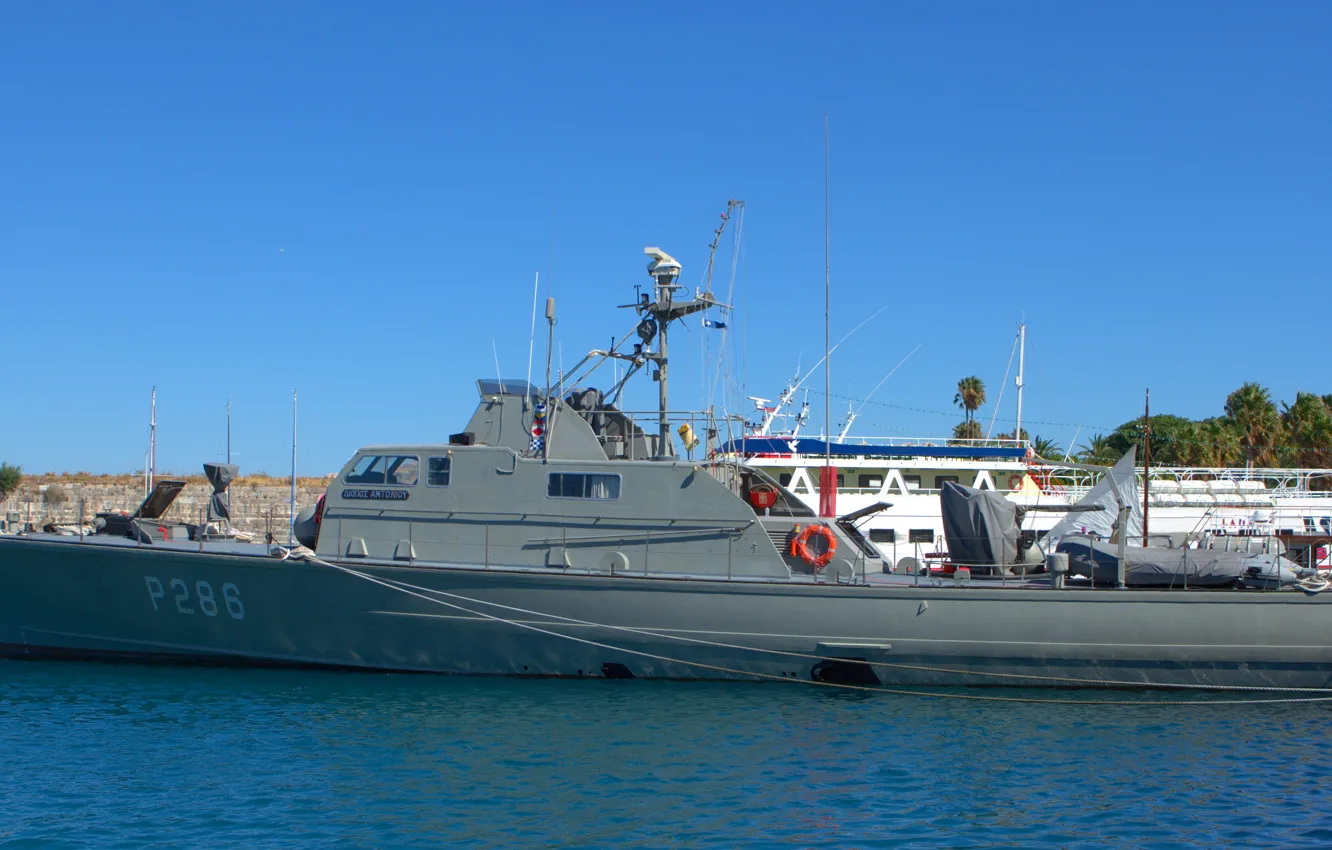 Photo wallpaper boat, Greece, patrol, diopus antoniou