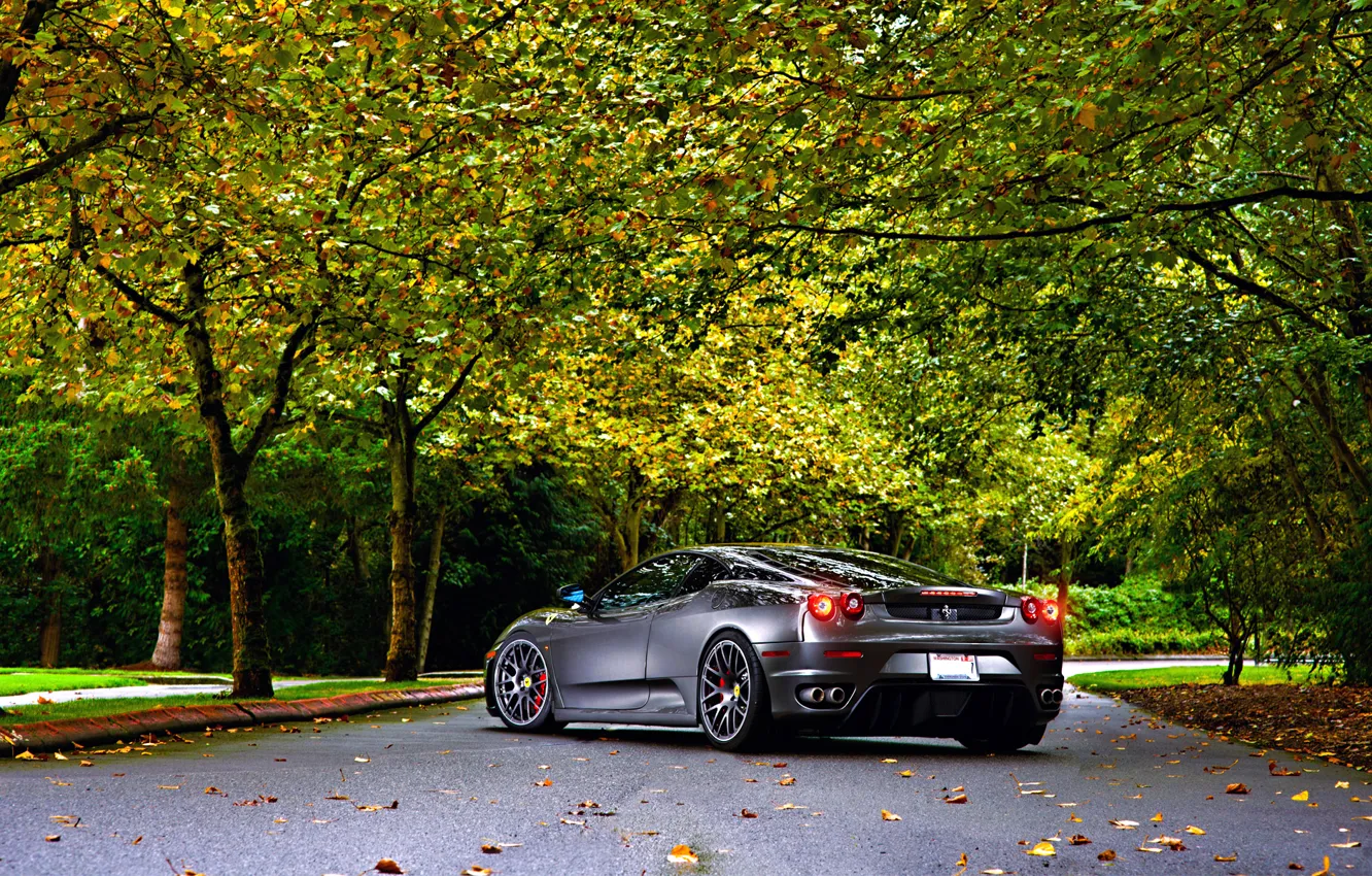 Photo wallpaper Ferrari, Green, Autumn, Tuning, asphalt, Silver, 430, Wheels