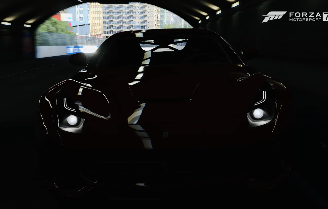 Photo wallpaper HDR, Ferrari, game, tunnel, Berlinetta, F12, FM7, UHD