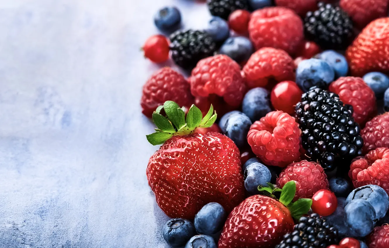 Photo wallpaper berries, raspberry, blueberries, strawberry, placer, different, BlackBerry, blueberries
