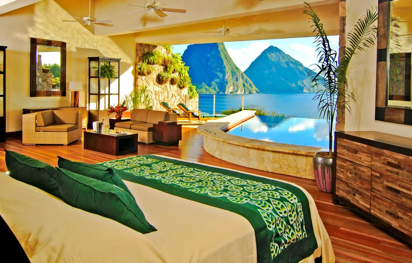 Photo wallpaper interier, Caribbean, Saint Lucia, Jade Mountain hotel