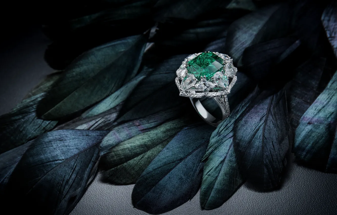 Photo wallpaper decoration, stones, ring, emerald
