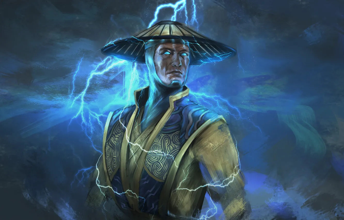 Photo wallpaper lightning, Raiden, god of thunder, Mortal Kombat X, H1fey