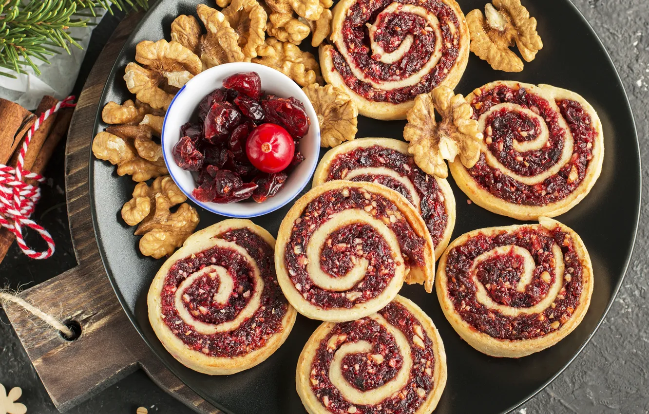 Photo wallpaper cookies, nuts, cakes, sweet, dried fruits