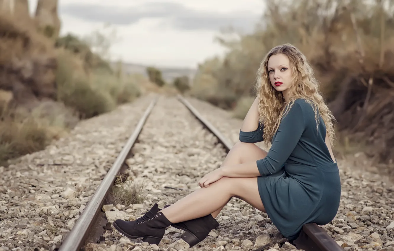 Photo wallpaper girl, pose, railroad