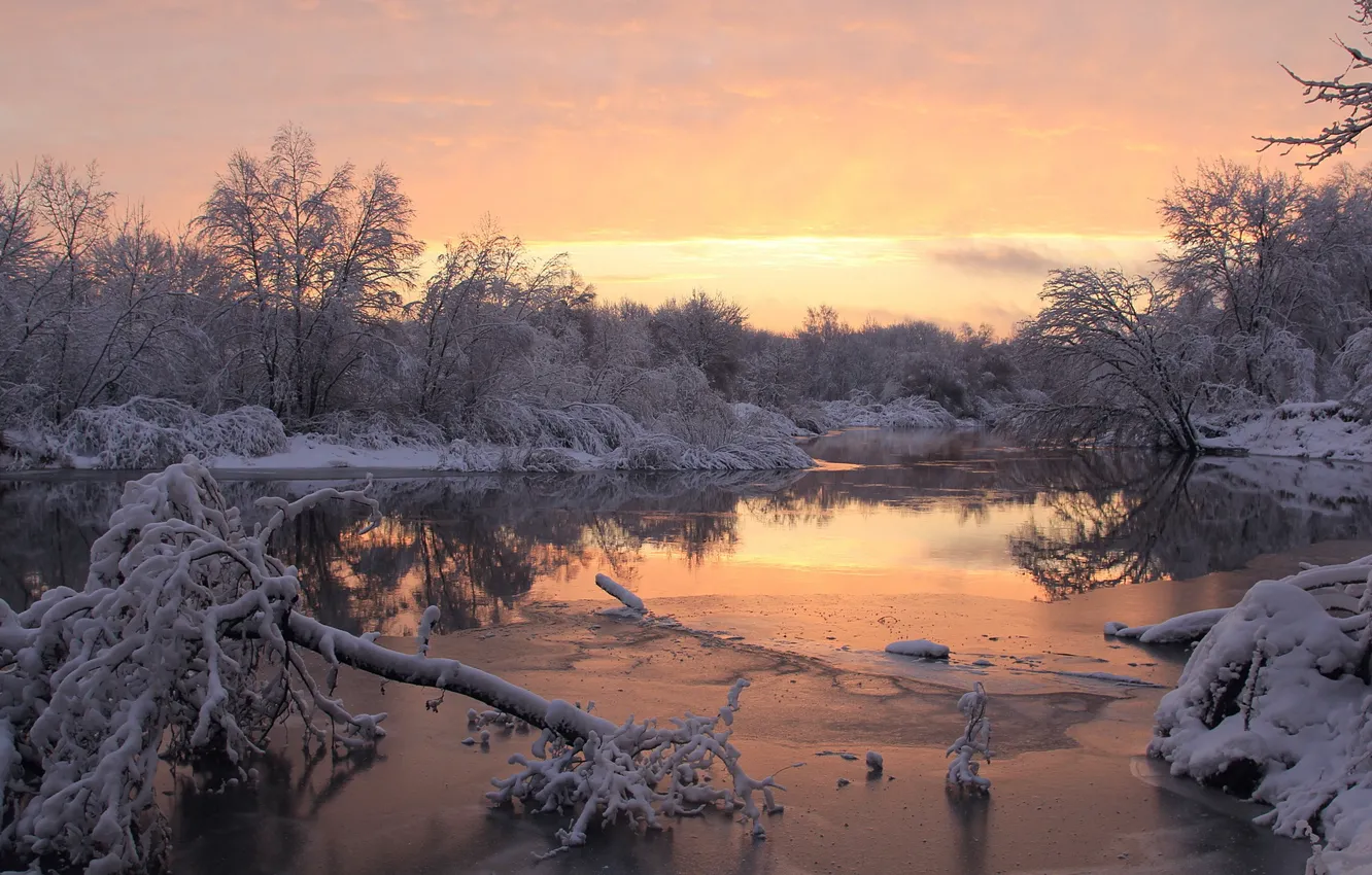 Photo wallpaper winter, snow, river