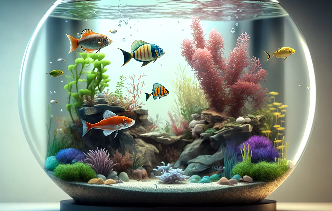 Photo wallpaper fish, aquarium, colorful, corals, glass, fish, coral, aquarium