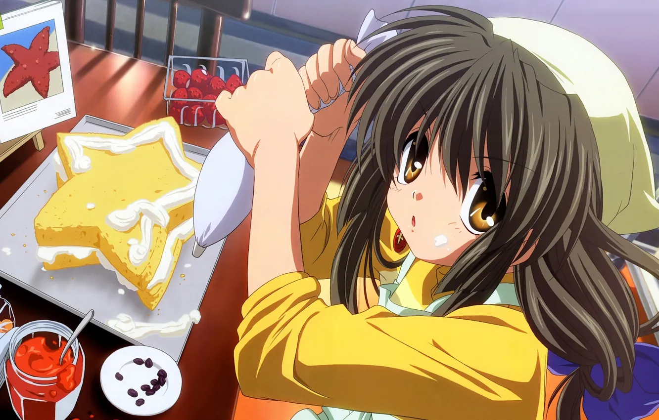 Photo wallpaper food, kitchen, girl, cake, clannad, cream, cooking, Moles Ibuki