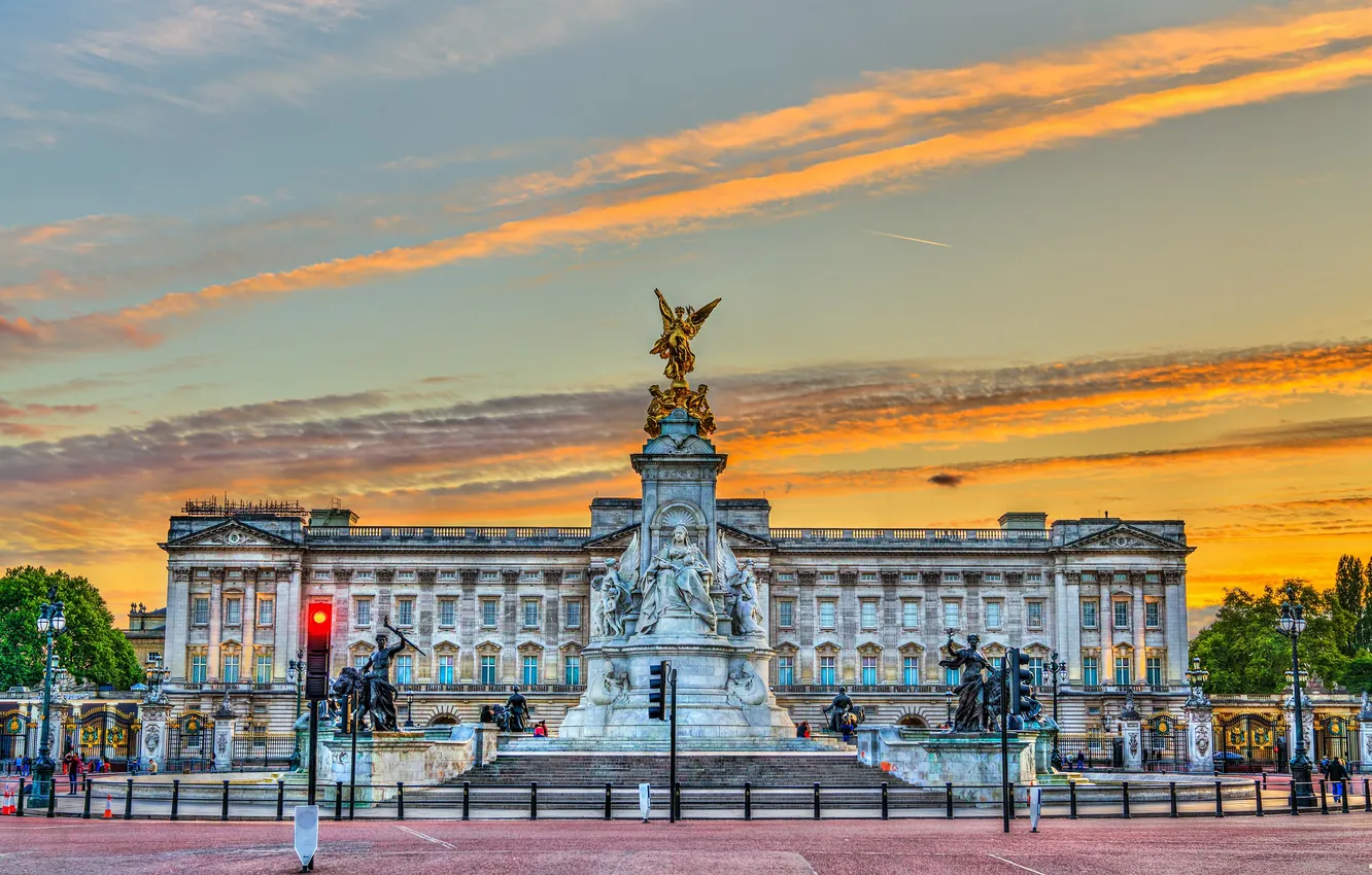 Photo wallpaper sunset, London, building, sunset, London, building, Buckingham Palace, Buckingham palace