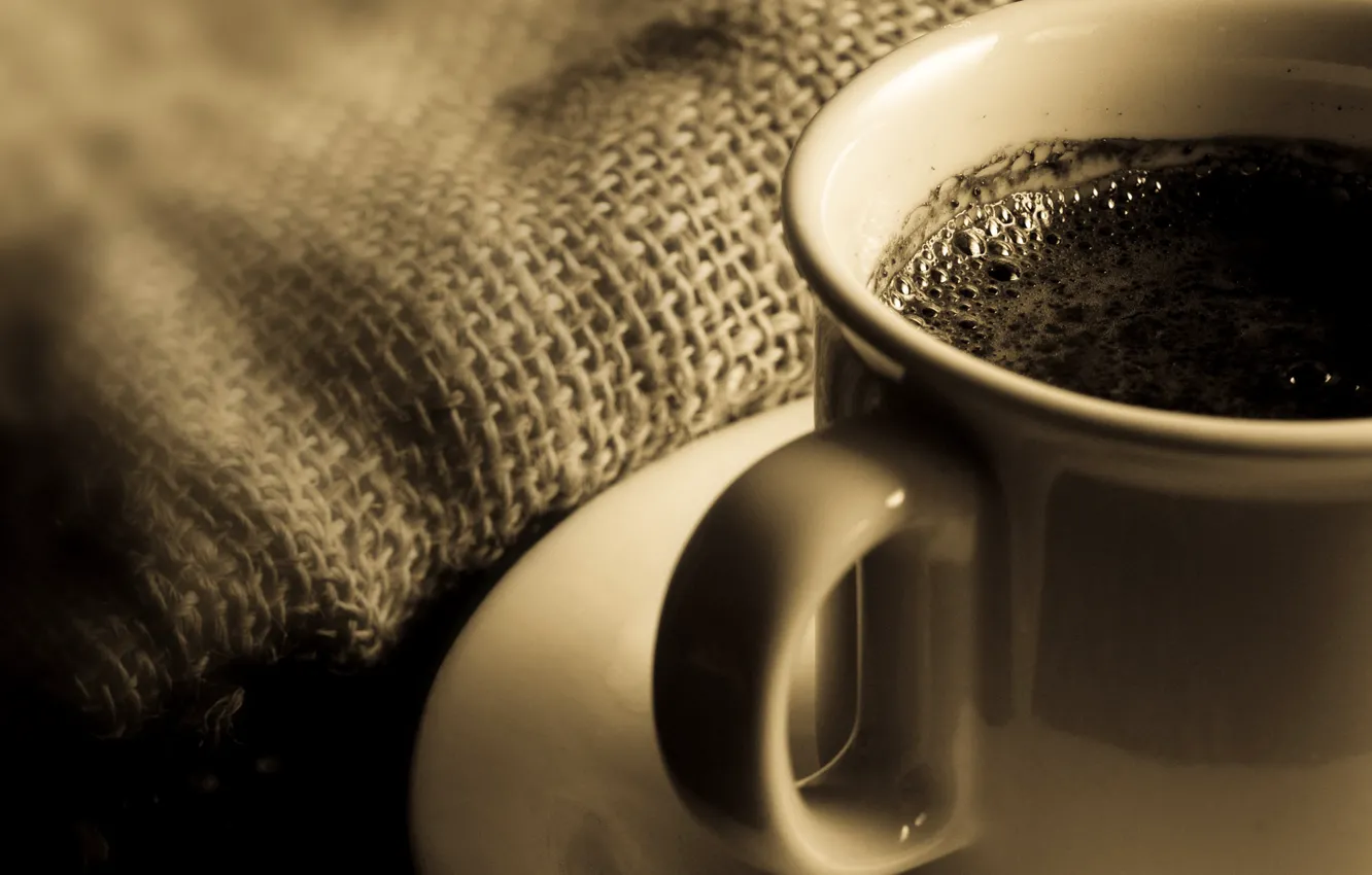 Photo wallpaper coffee, Cup, burlap