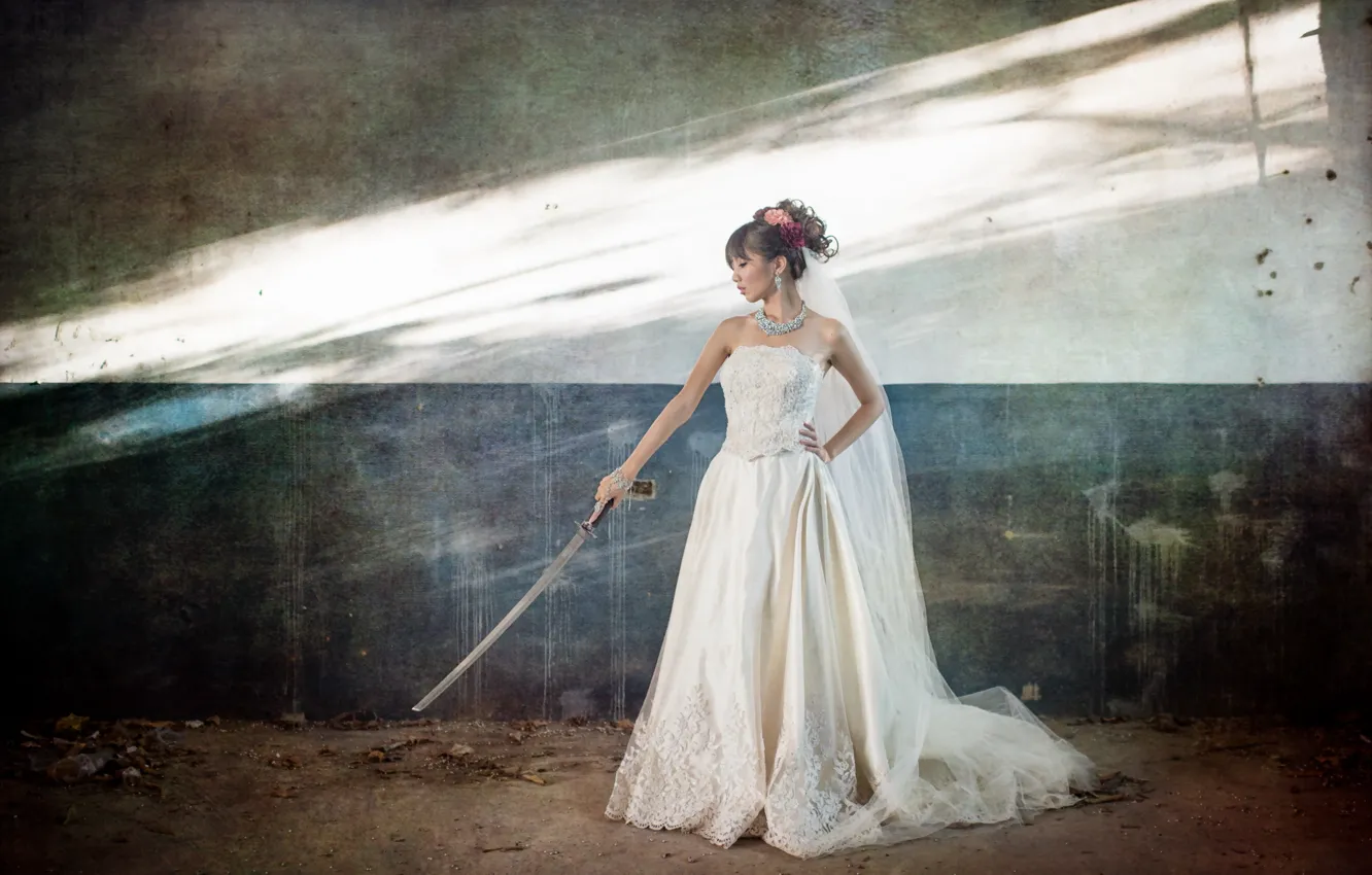 Photo wallpaper girl, sword, Asian