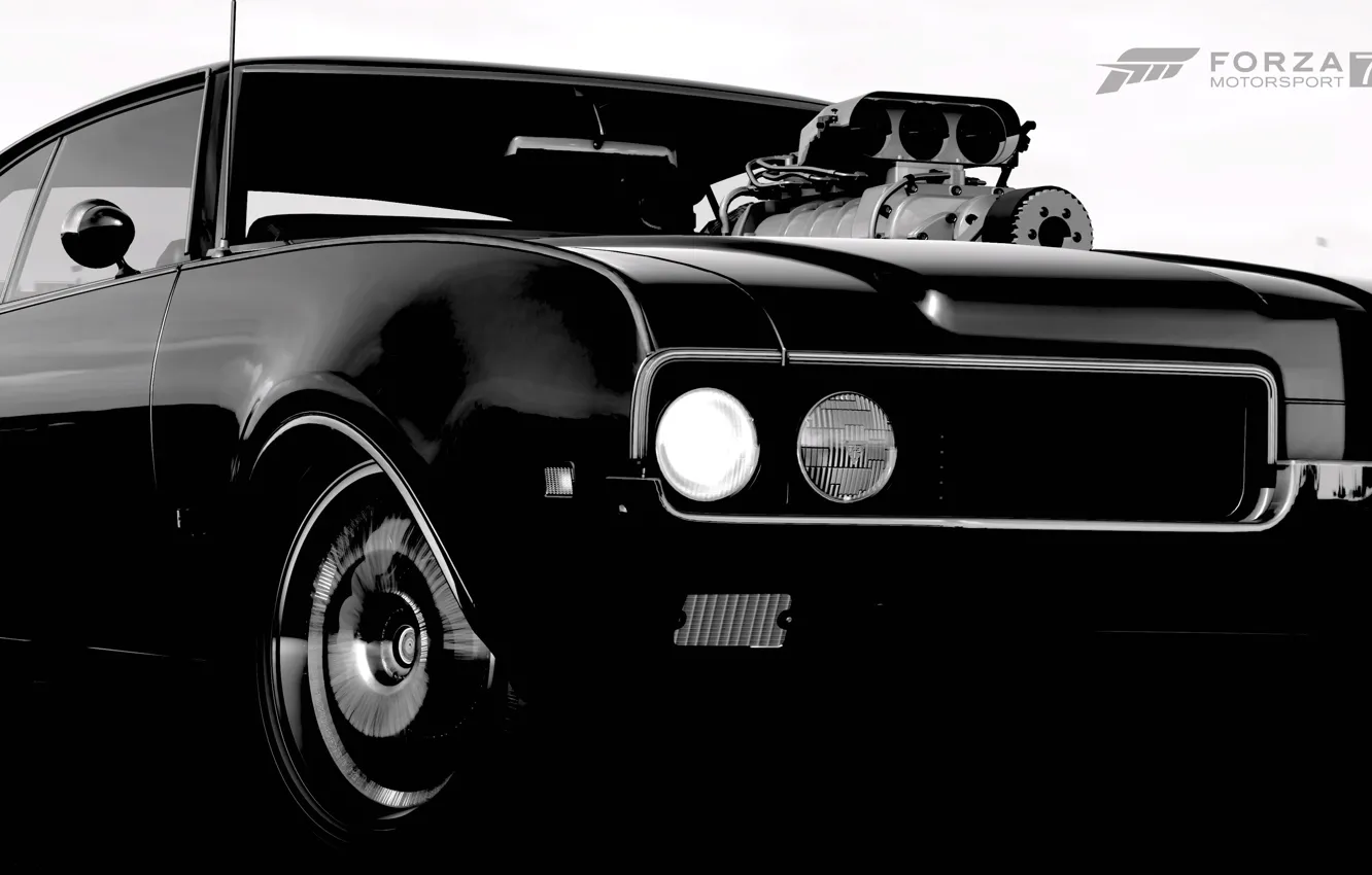 Photo wallpaper car, black & white, HDR, Muscle, game, muscle car, 442, Oldsmobile