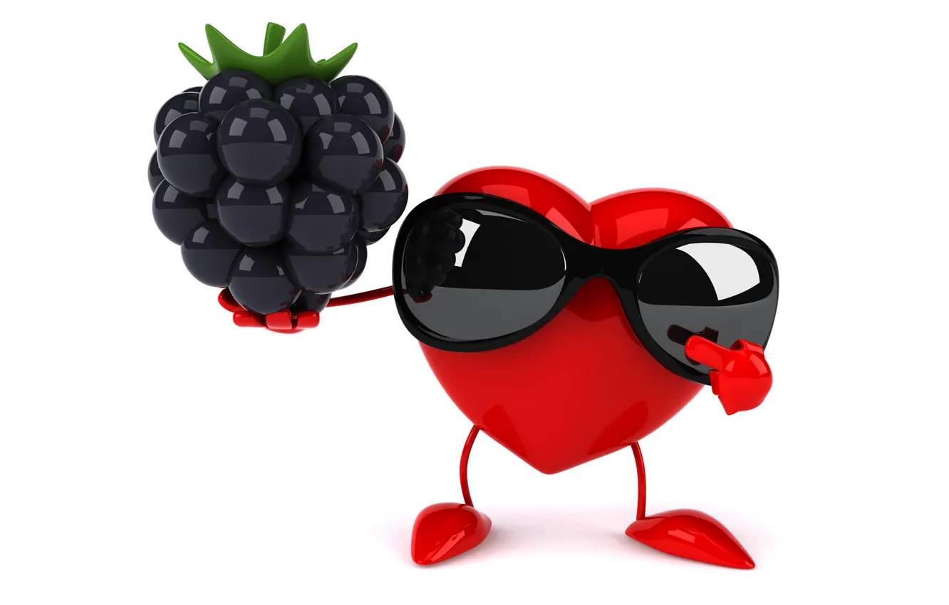 Photo wallpaper heart, heart, BlackBerry, funny, rendering, sunglasses, 3D Art