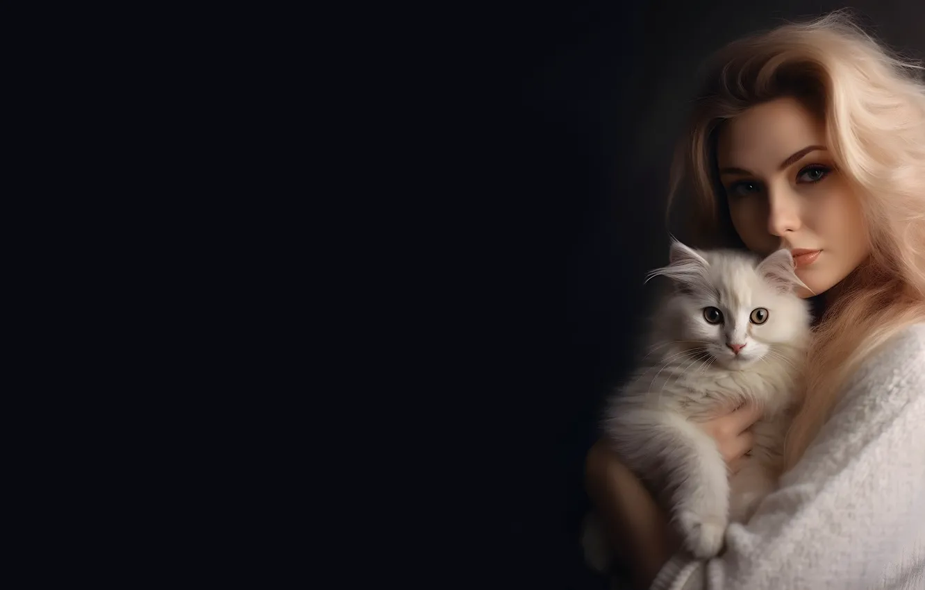 Photo wallpaper cat, white, cat, look, girl, face, makeup, blonde