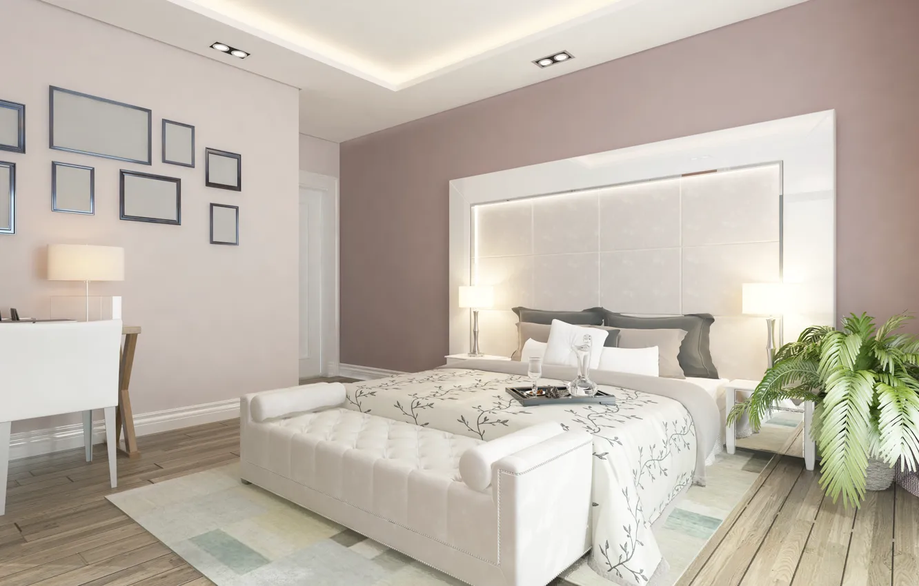 Photo wallpaper flowers, bed, interior, bedroom, modern