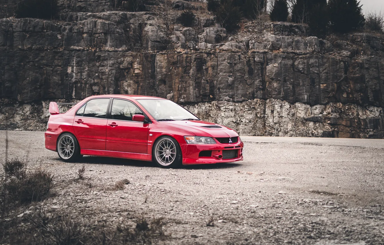 Photo wallpaper Red, Canyon, Lancer Evolution IX