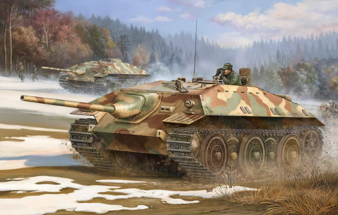 Photo wallpaper war, art, painting, ww2, tank, german tank, Panzerkampfwagen E25