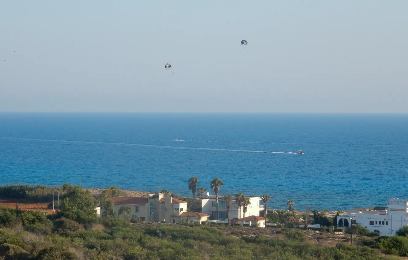 Photo wallpaper sea, the sky, grass, trees, landscape, widescreen, Wallpaper, wallpaper