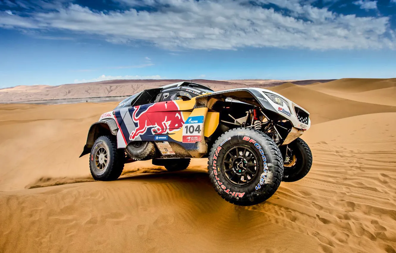 Photo wallpaper sand, race, sport, lights, speed, dirt, dunes, Peugeot