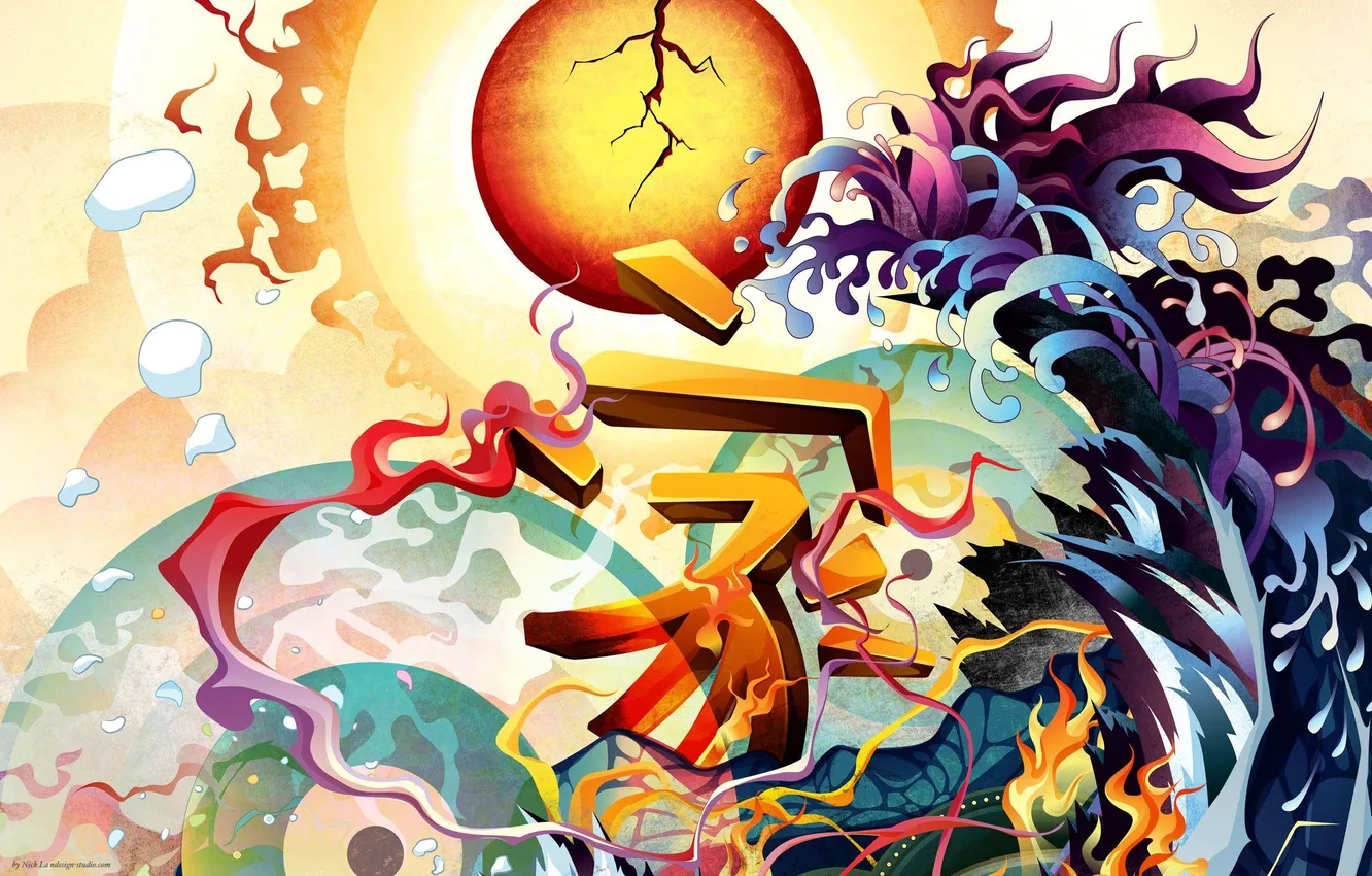 Photo wallpaper sun, abstraction, Asia, hieroglyphs, Japanese Abstract