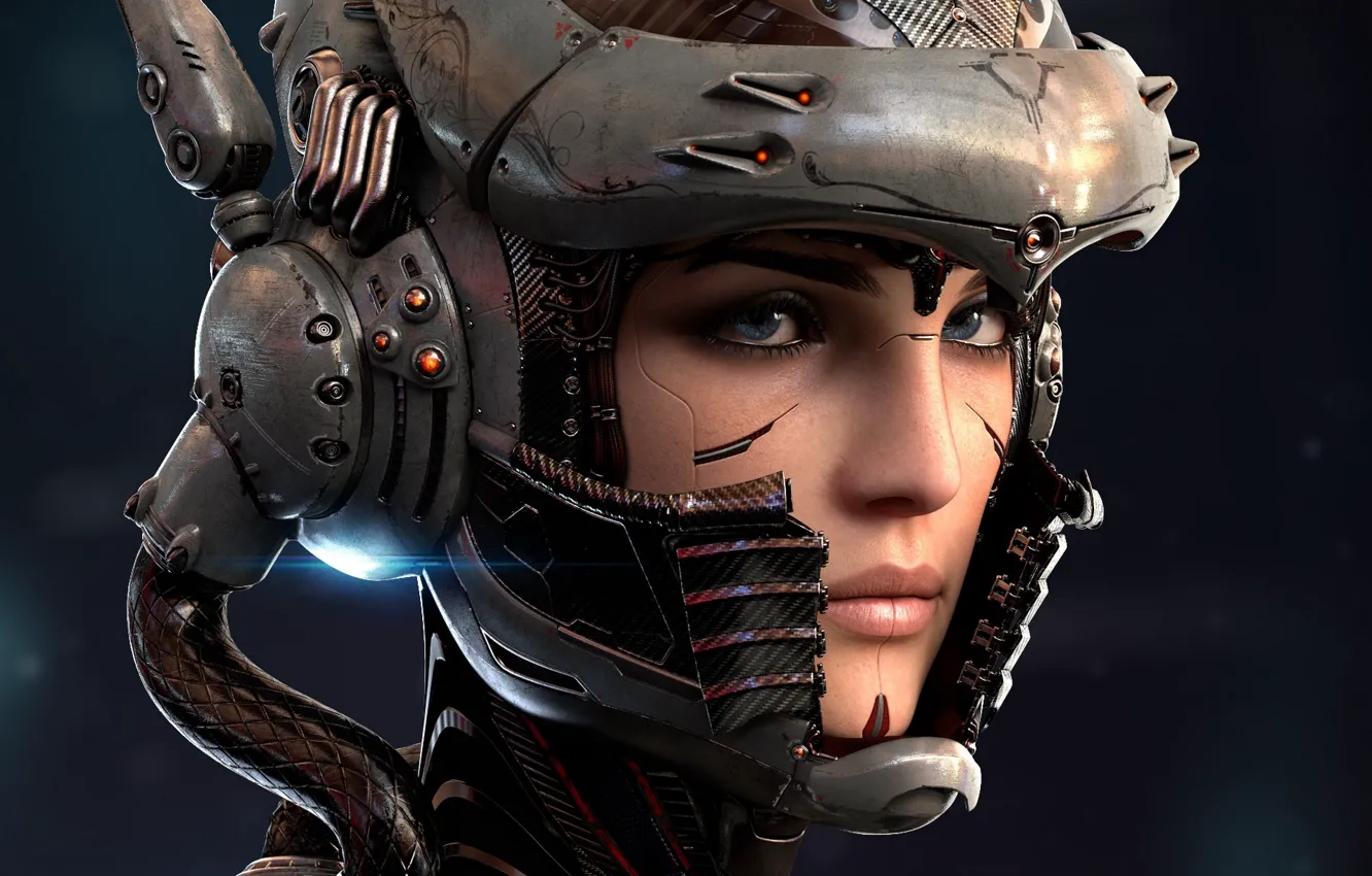 Photo wallpaper look, girl, costume, art, Cybernetic Organism, Sengjoon