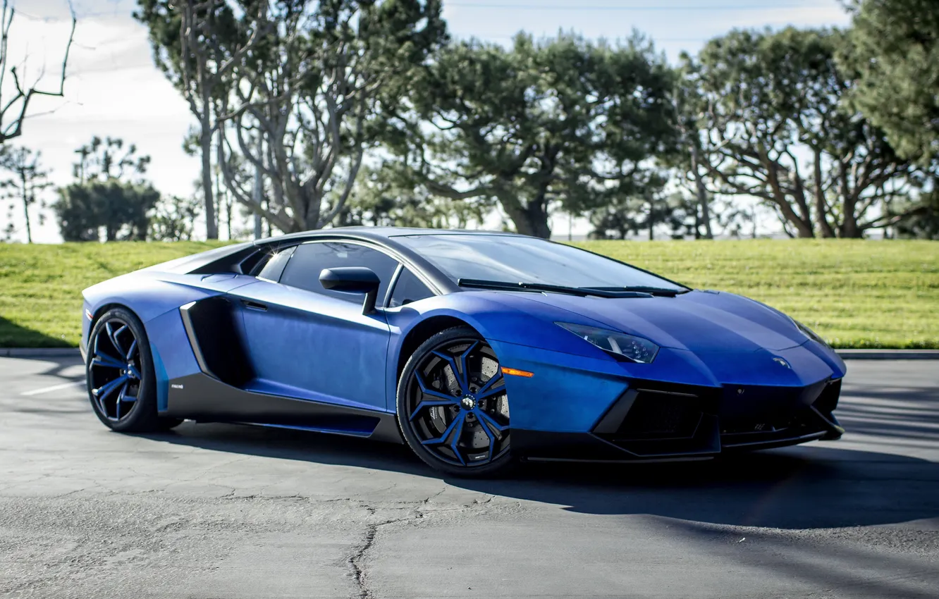 Photo wallpaper car, auto, blue, tuning, Lamborghini, Lamborghini Aventador, Supercar