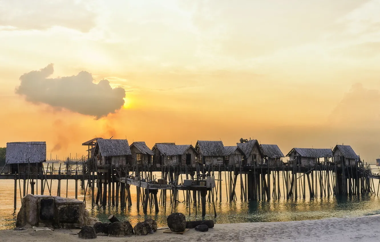 Photo wallpaper bridge, water, Singapore, village, Sentosa Island