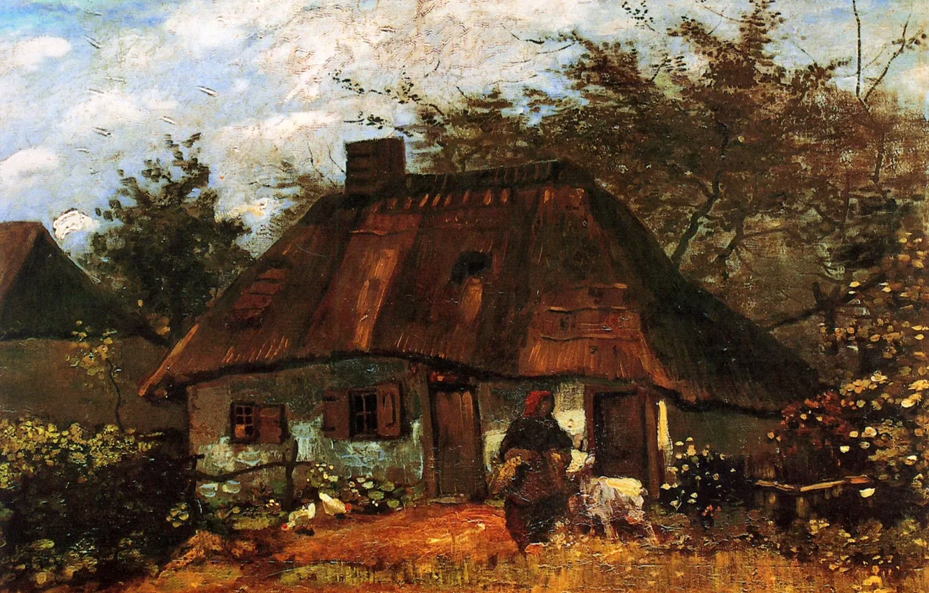 Photo wallpaper grandma, hut, Vincent van Gogh, Cottage, and Woman with Goat