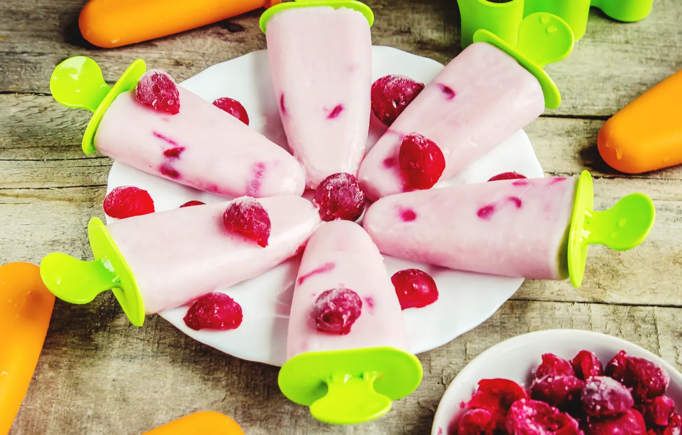 Photo wallpaper cherry, ice cream, fruit, dessert