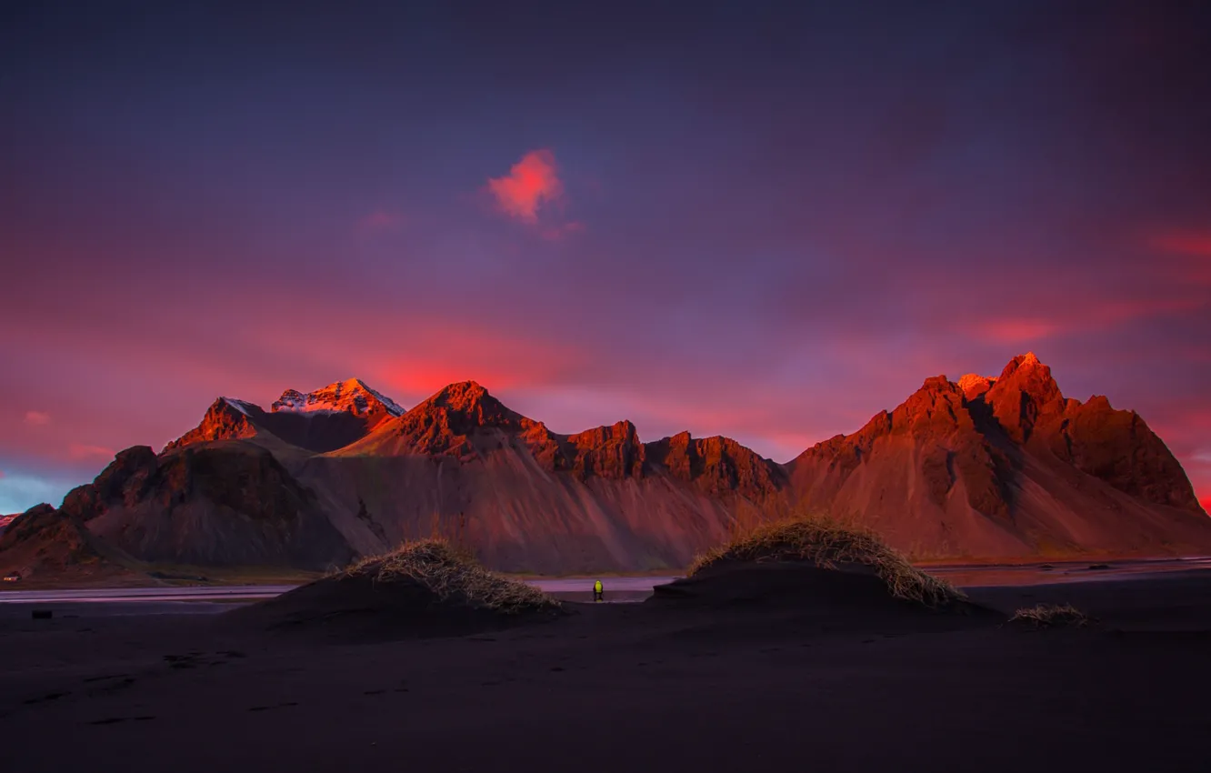 Photo wallpaper beach, the sky, sunset, mountains, photographer, Have stoknes, Iceland.