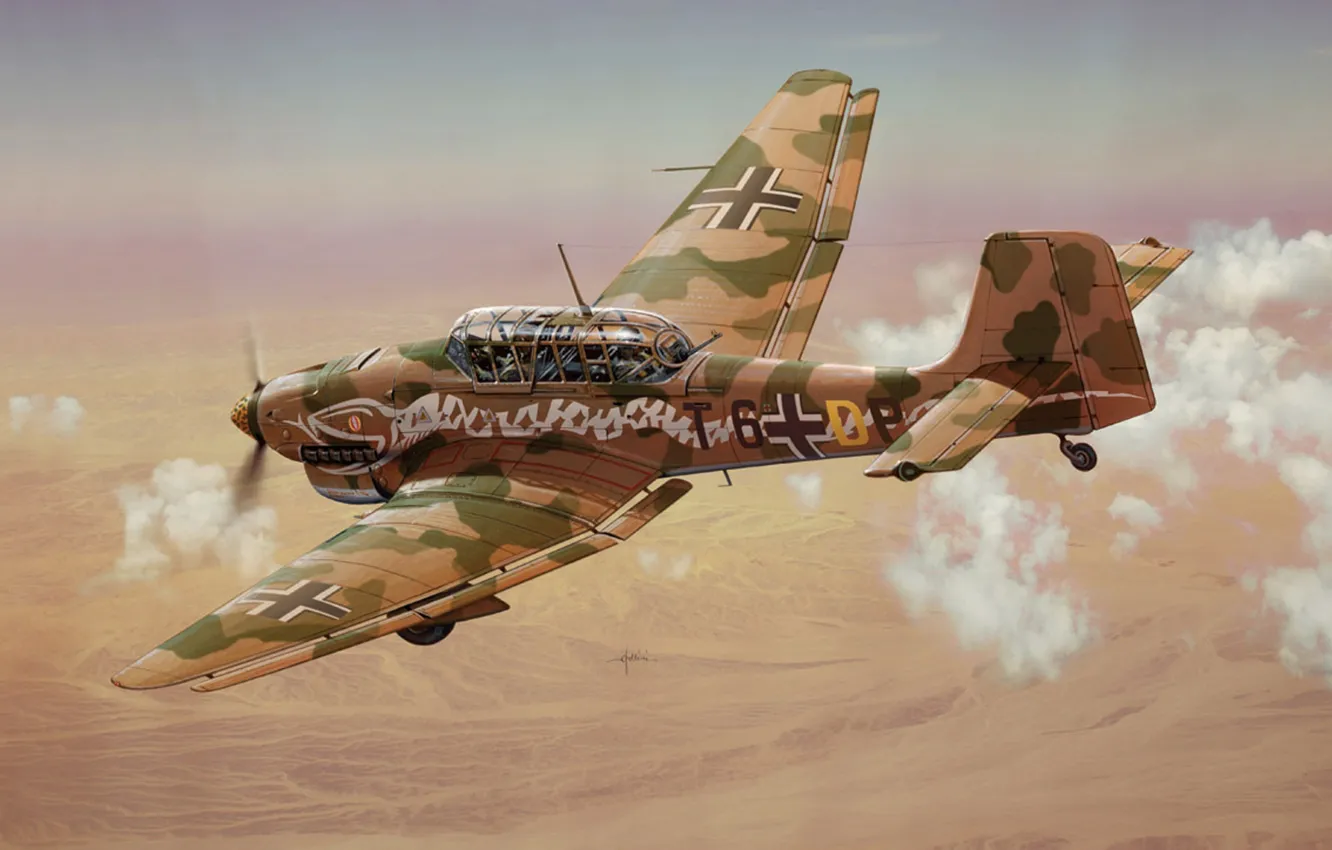 Photo wallpaper Art, dive bomber, Air force, Stuka, Junkers Ju-87R-2/trop