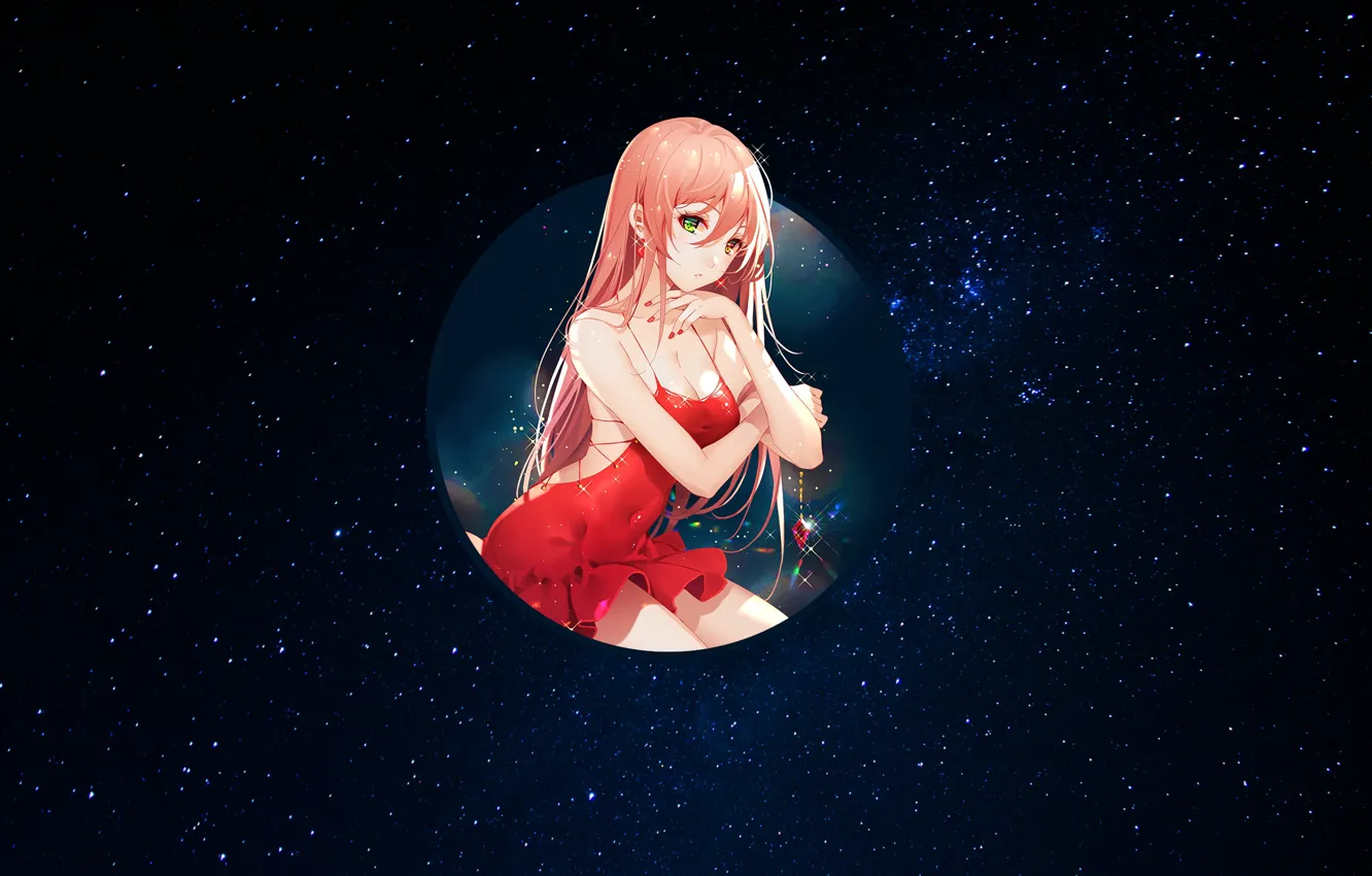 Photo wallpaper girl, round, starry sky