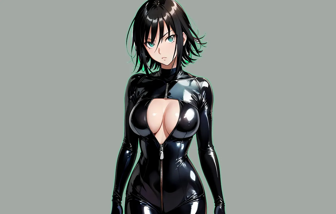 Photo wallpaper green, girl, hot, sexy, cleavage, green eyes, boobs, anime