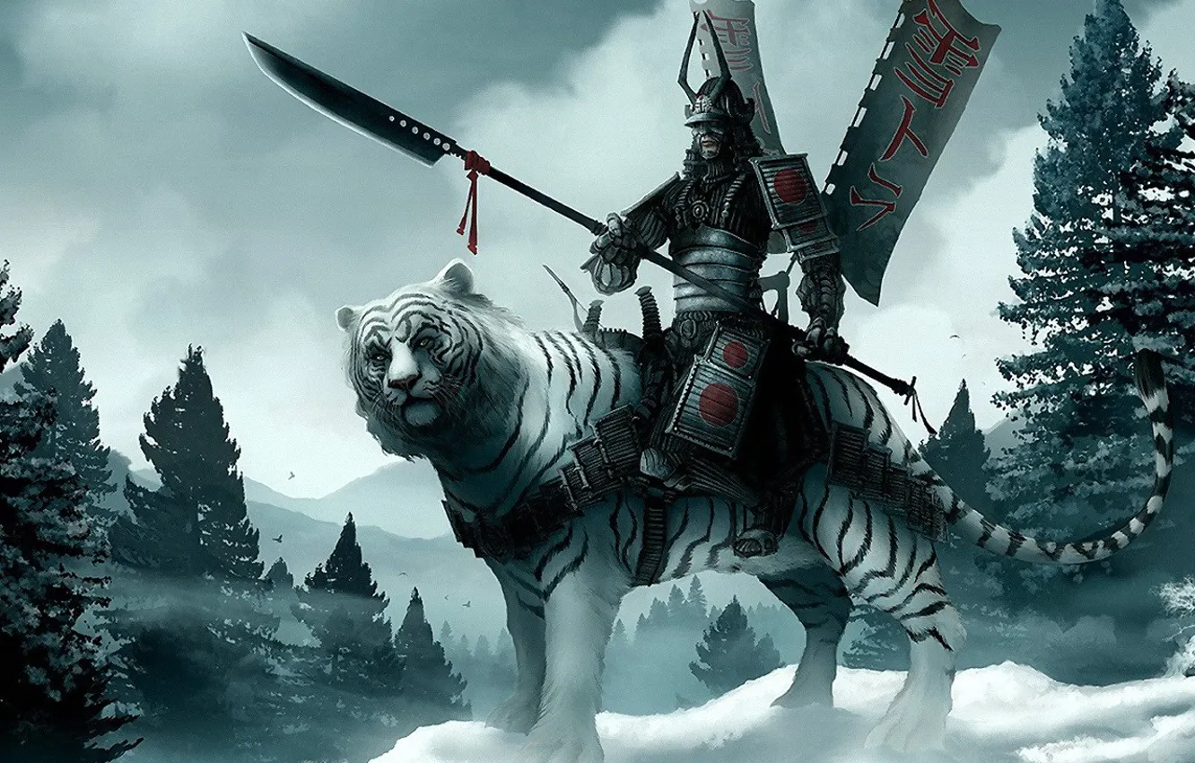 Photo wallpaper snow, Tiger, warrior