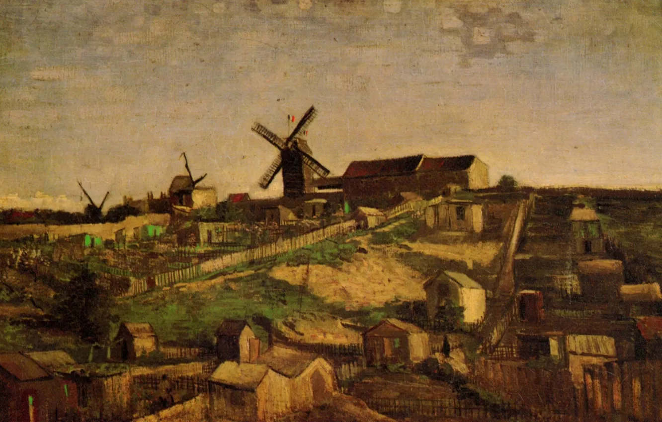 Photo wallpaper mill, village, Vincent van Gogh, View of Montmartre, with Windmills