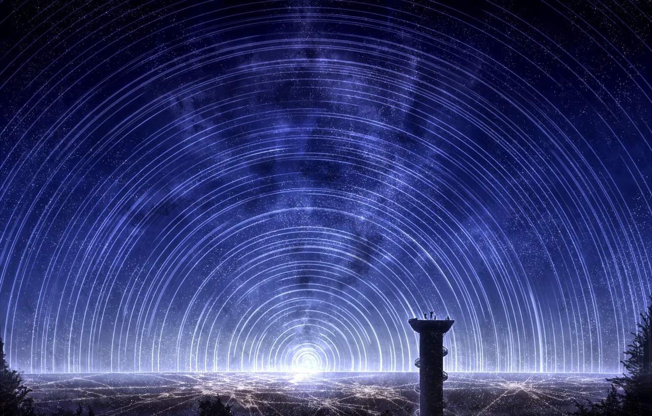 Photo wallpaper the sky, space, stars, the city, lights, people, art, arsh