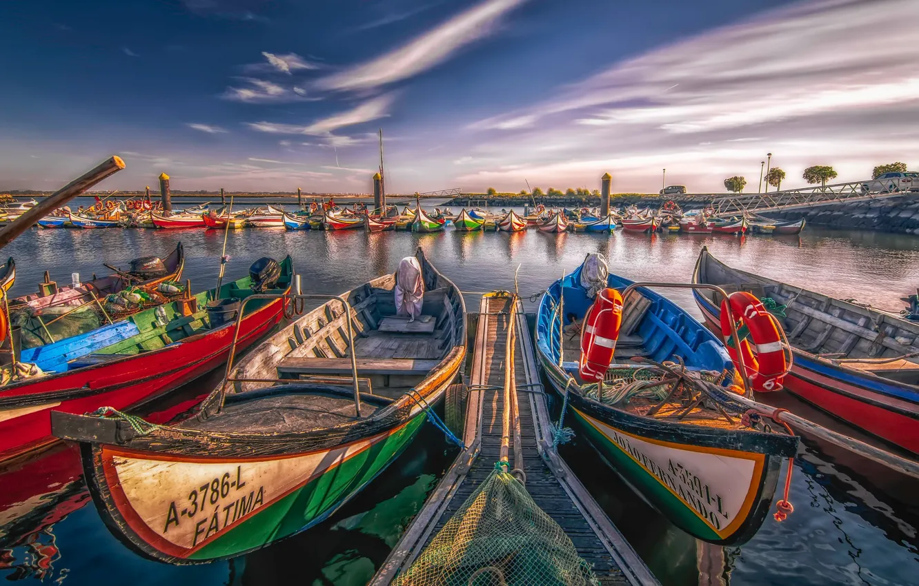 Photo wallpaper river, boats, Portugal, Portugal, Aveiro, Aveiro