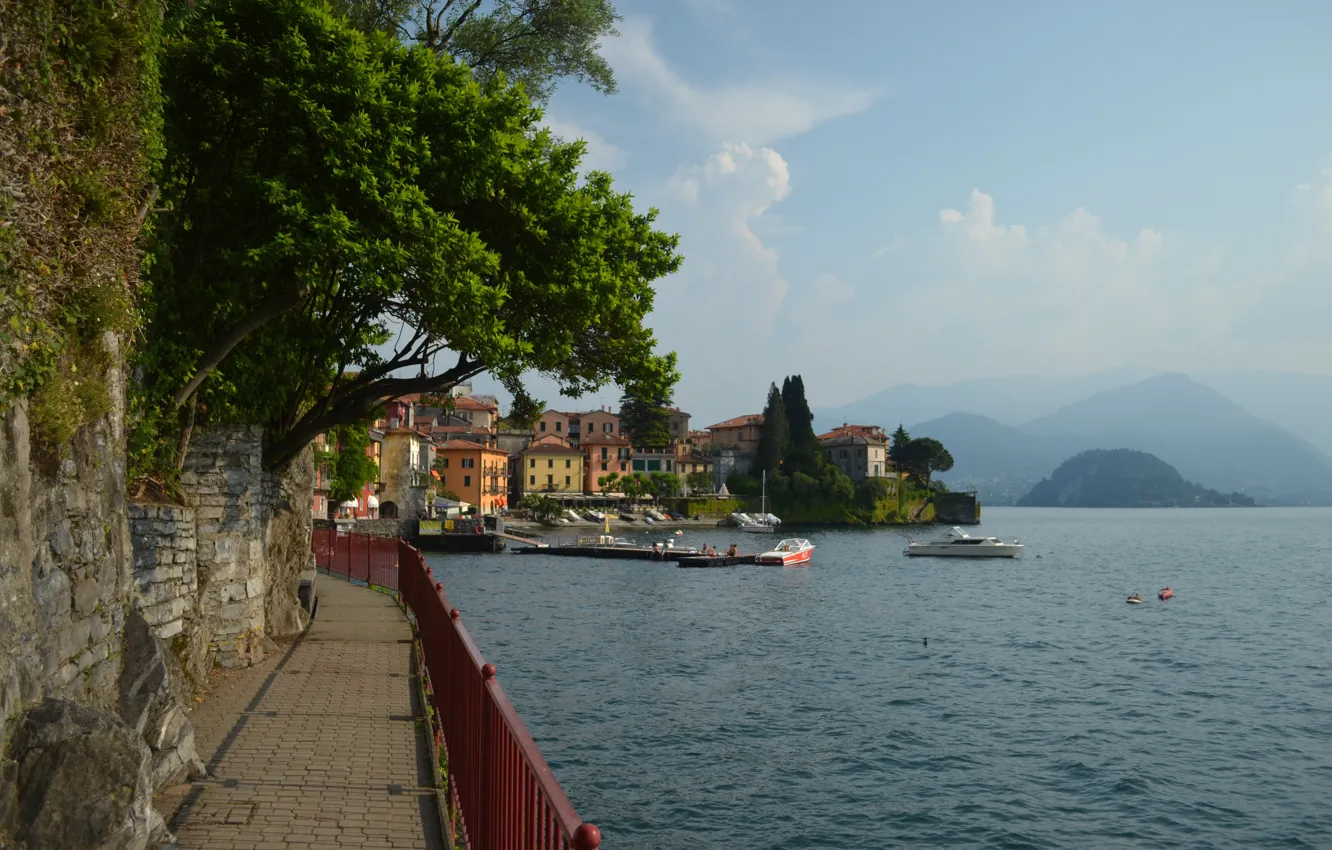 Photo wallpaper mountains, the city, building, home, Italy, promenade, Italy, mountains