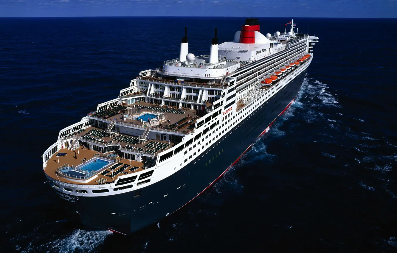 Photo wallpaper The ocean, Sea, The ship, Queen Mary 2, On the go, Feed, Liner