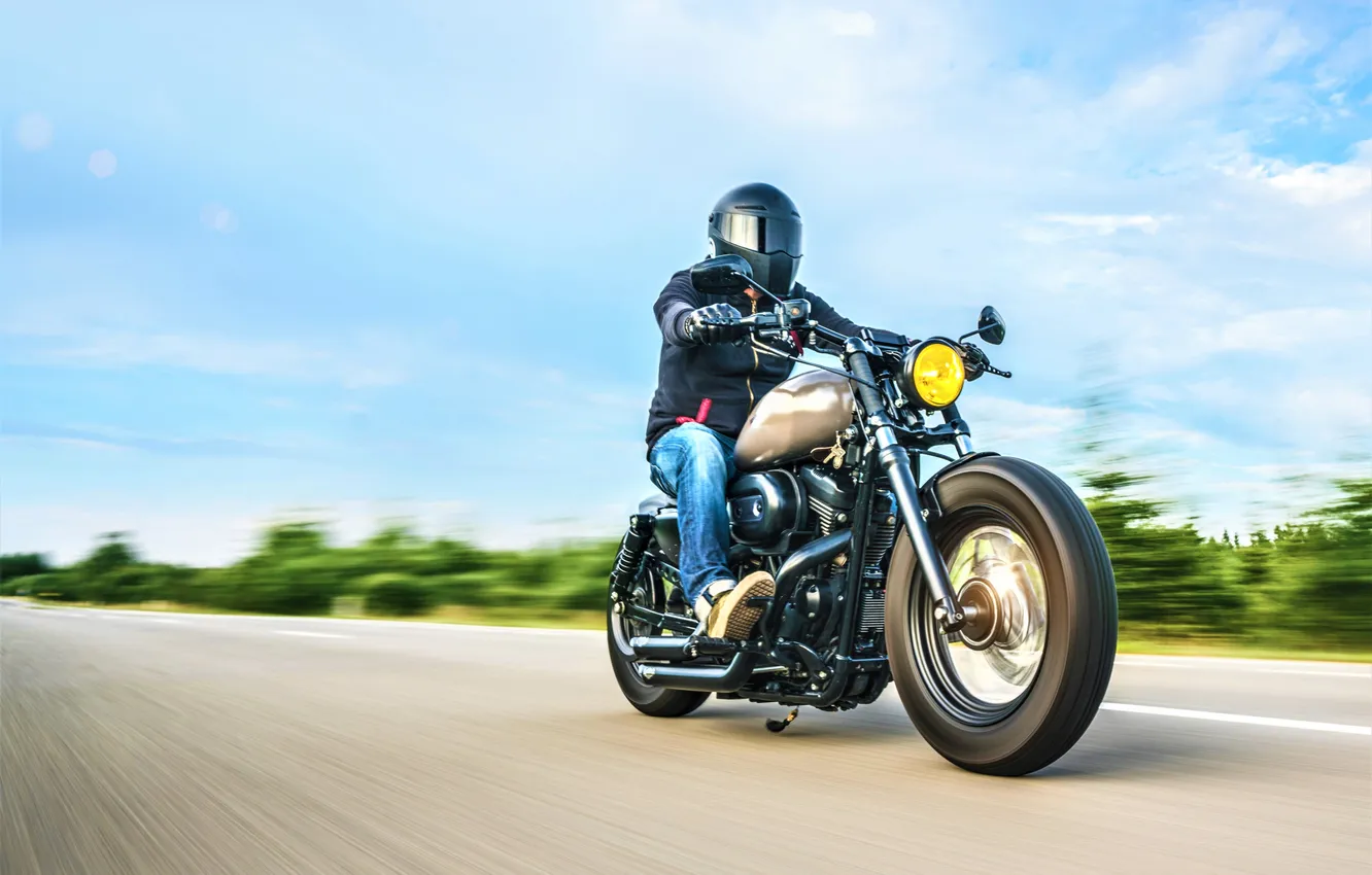 Photo wallpaper road, motorcycle, speed, Motorcyclist
