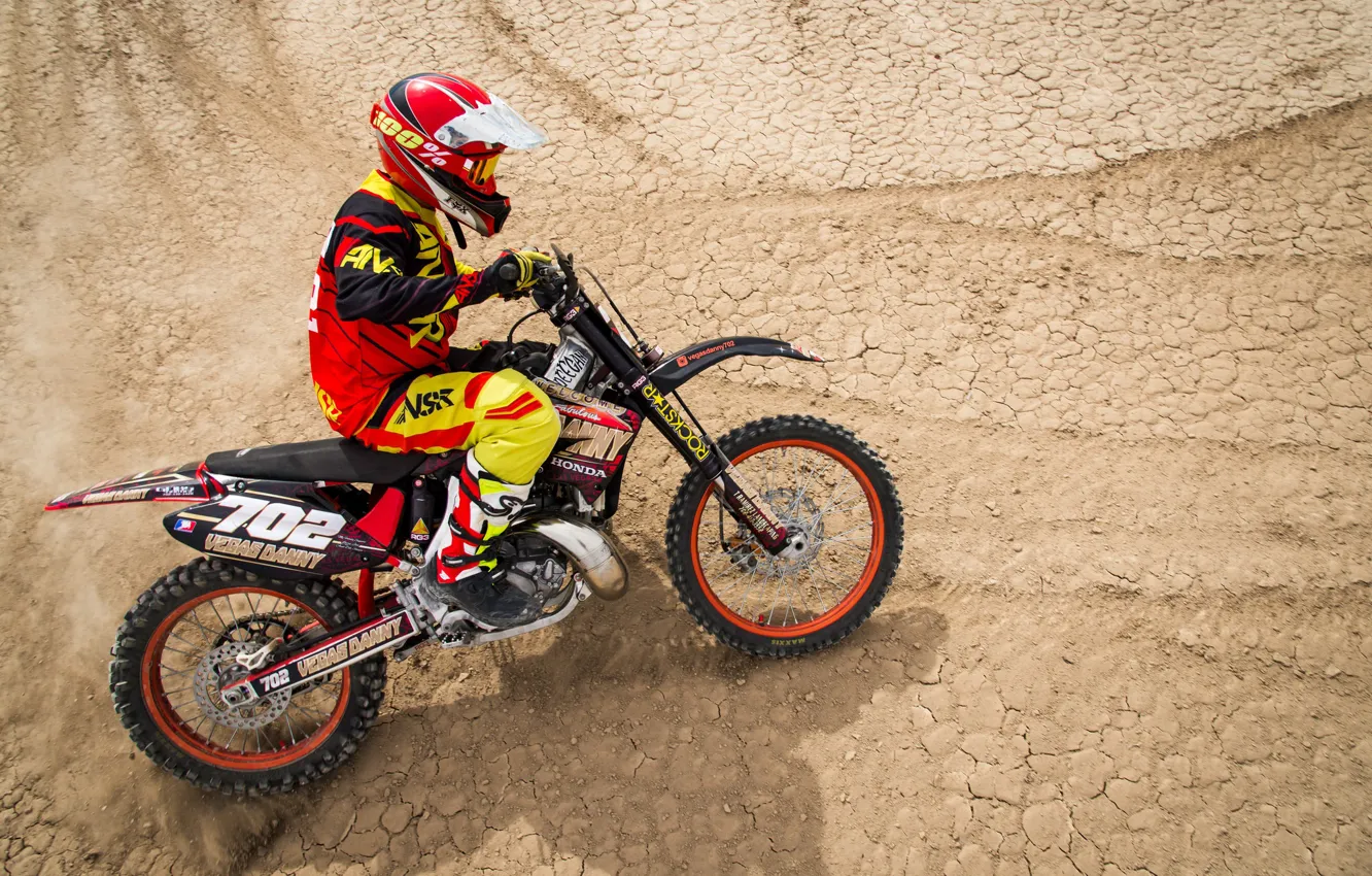Photo wallpaper desert, motorcycle, racer