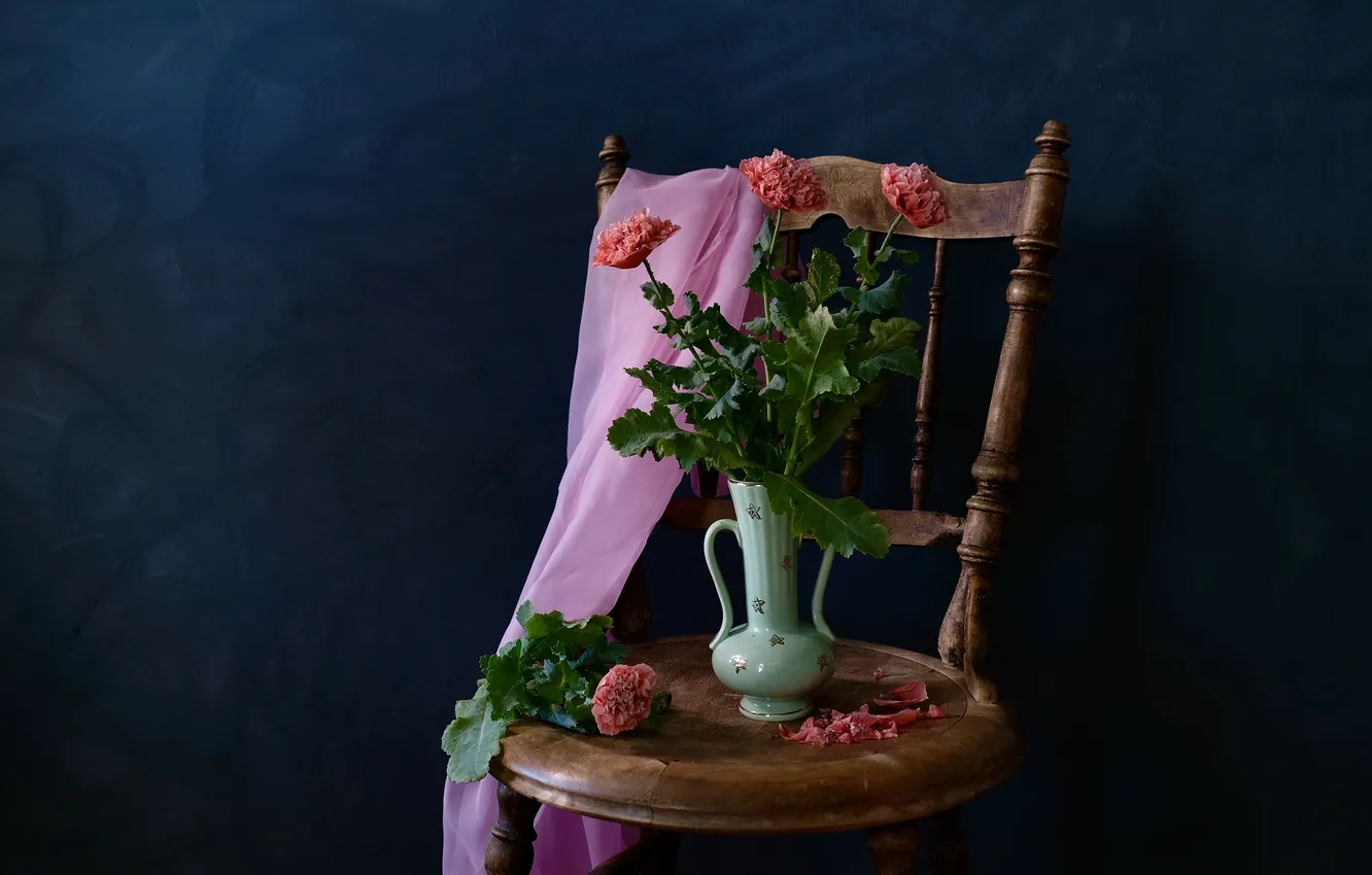 Photo wallpaper flowers, chair, vase, Svetlana Povarova Ree, Peony Poppies