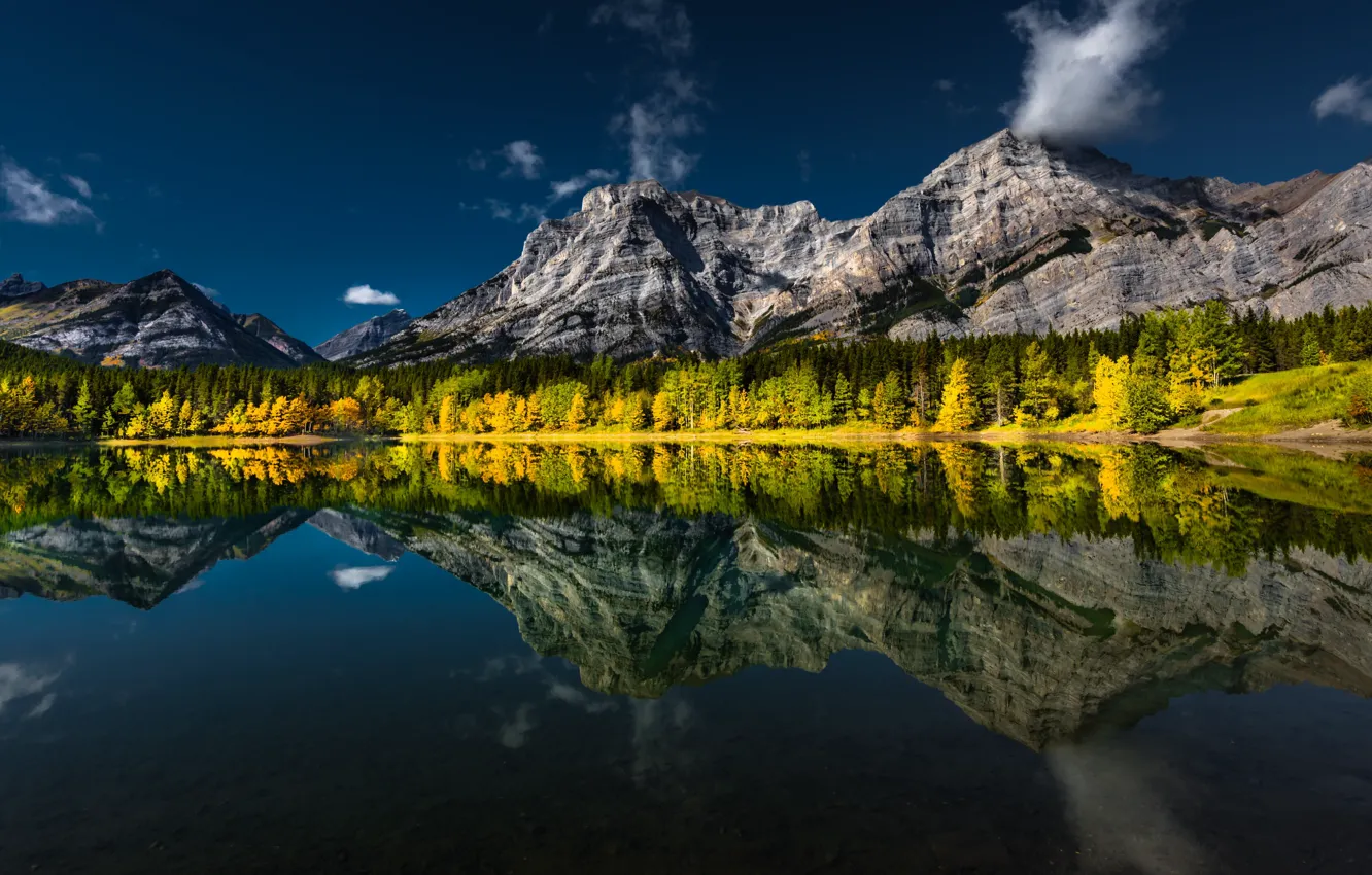 Photo wallpaper autumn, forest, mountains, lake, reflection, Canada, Albert, Alberta