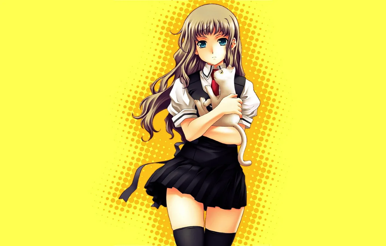 Photo wallpaper girl, yellow, anime, skirt