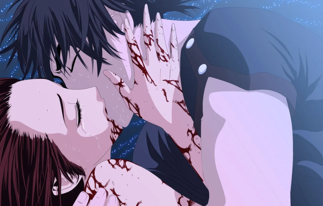 Photo wallpaper girl, stars, drops, night, blood, kiss, tears, art