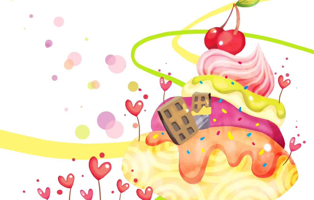 Photo wallpaper berries, fantasy, home, hearts, cherry, cream, baby Wallpaper