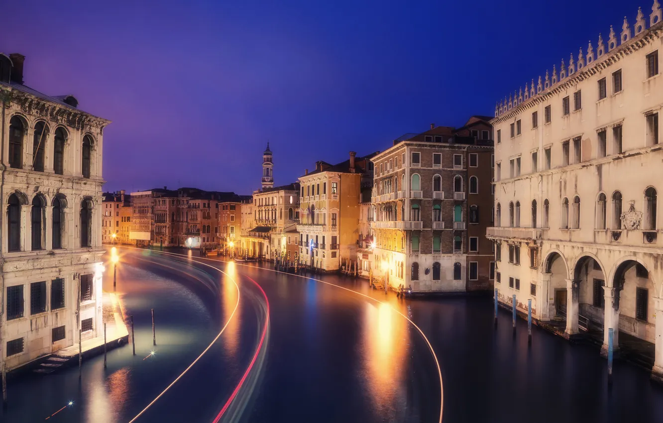 Photo wallpaper water, night, the city, lights, home, the evening, excerpt, Venice