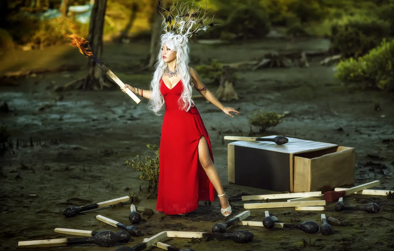 Photo wallpaper girl, lights, matches