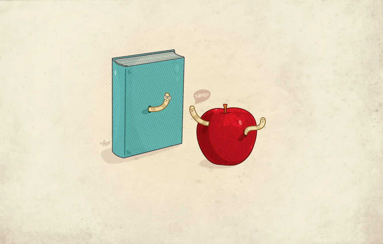 Photo wallpaper Apple, minimalism, book, worms