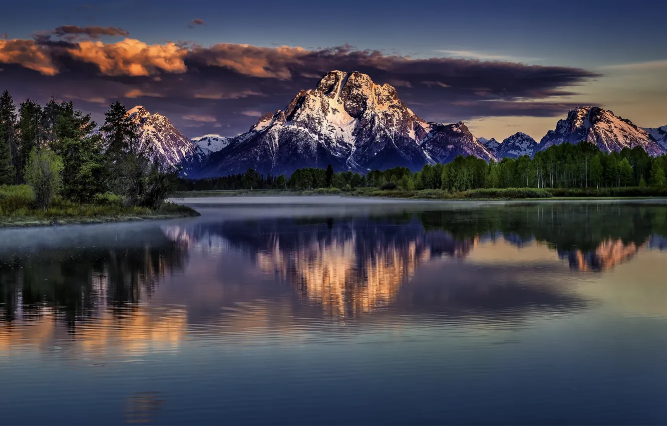 Photo wallpaper reflection, Wyoming, Wyoming, Grand Teton, Grand Teton National Park, Mount Moran, Snake River, Mount Moran